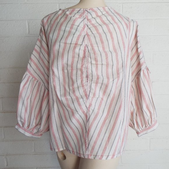 New BLUHEAVEN by Umgee S cotton striped Bishop sleeve casual ruched loose top - Picture 3 of 8